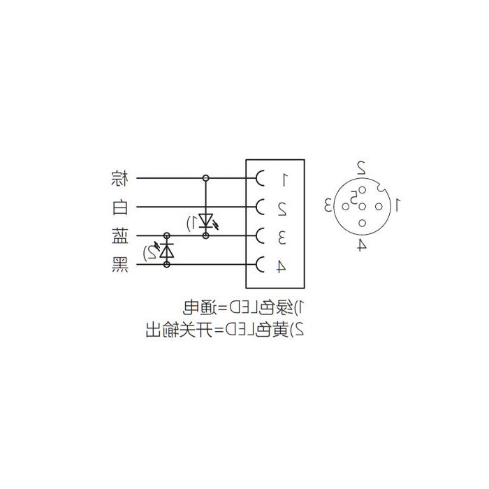 M12 3Pin、母头90°, with LED light,Single-ended precast cable、防焊渣PUR材质、橙色护套、64T023-XXX